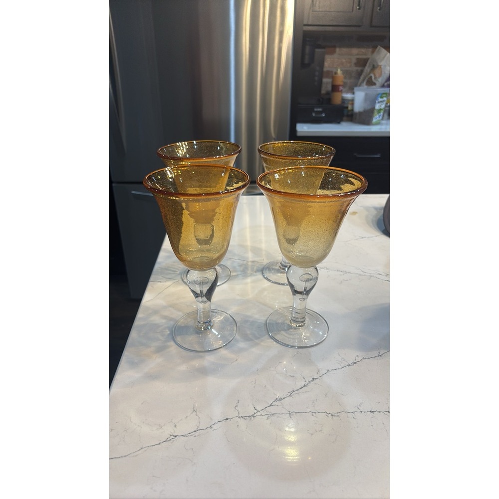 Artland Iris Amber Blown Glass Water Wine Goblets Set of 4